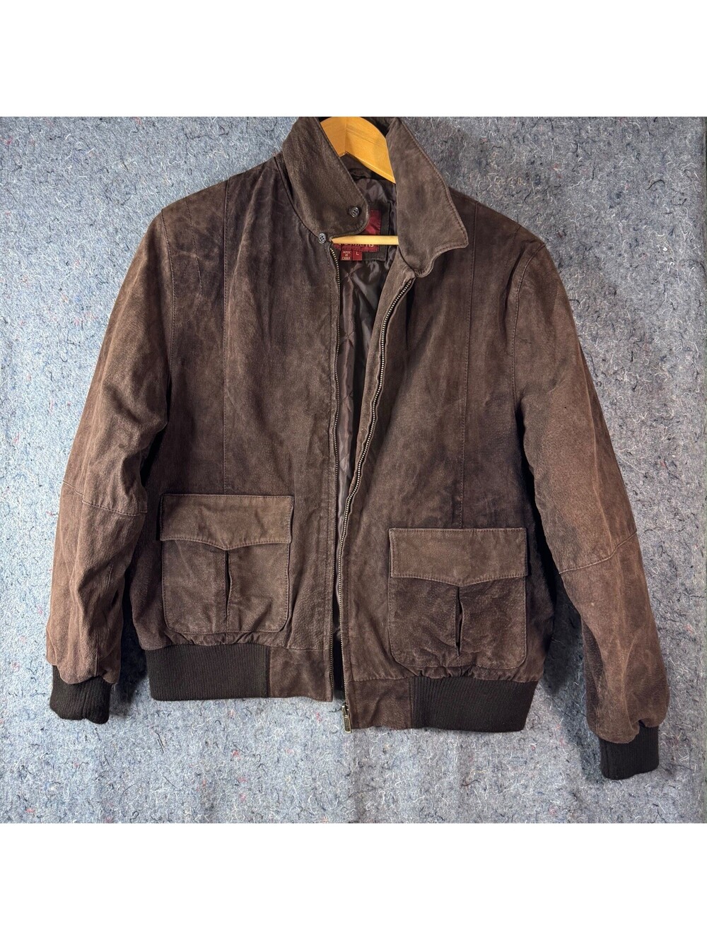 Marc Mattis L Brown Genuine Suede Leather Bomber Jacket Cargo Pockets L42456
